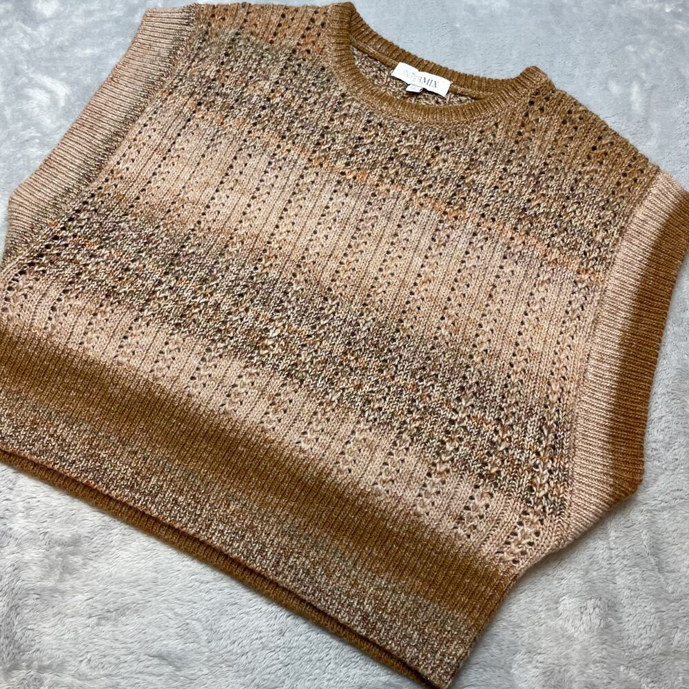 Intermix Womens Wool Blend Sweater Vest Size M Brown Tones Pointelle Sleeveless